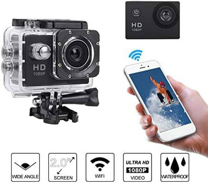 HD 1080P Sports Camera, Waterproof 140° Wide Angle LCD HD Screen, 0