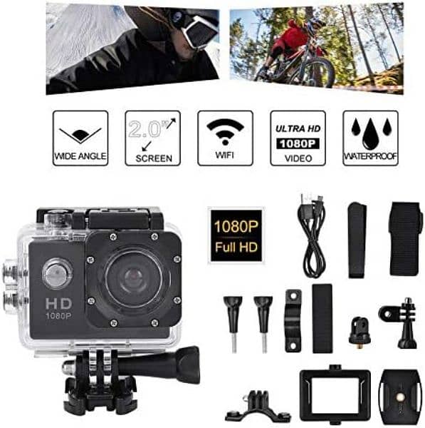 HD 1080P Sports Camera, Waterproof 140° Wide Angle LCD HD Screen, 1