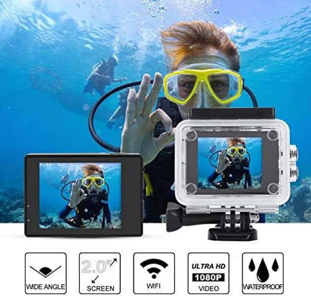 HD 1080P Sports Camera, Waterproof 140° Wide Angle LCD HD Screen, 3