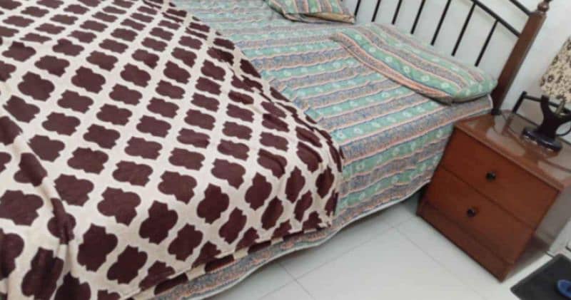 bed with side table with mattress whatsapp (03252719032) 4