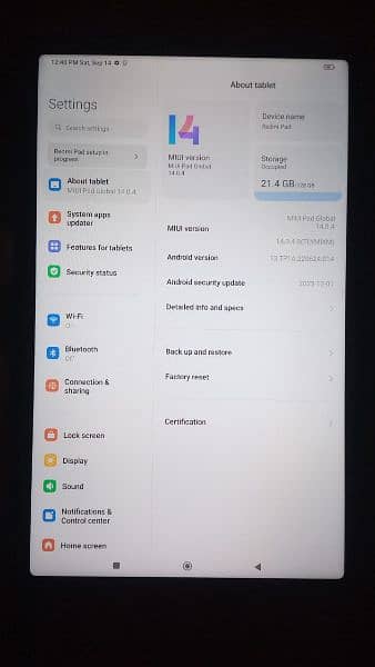 Redmi Pad 4 GB ram 128 GB memory 13 android version 8000 mAh battery 1