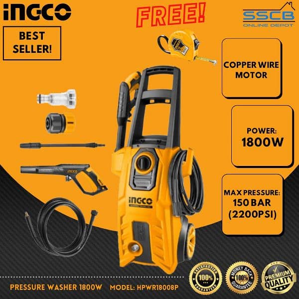 INGCO industrial High Pressure Car Washer Cleaner - 150 Bar, Copper 11