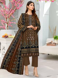 3 Pcs Woman's Unstitched Lawn Printed Suit