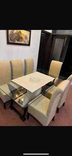 6 Chairs Luxury dining Table with Glass top