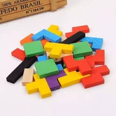 Multicolor Wooden Tetris Puzzle Blocks Board