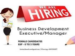 FEMALE MANAGER & EXECUTIVES REQUIRED URGENTLY