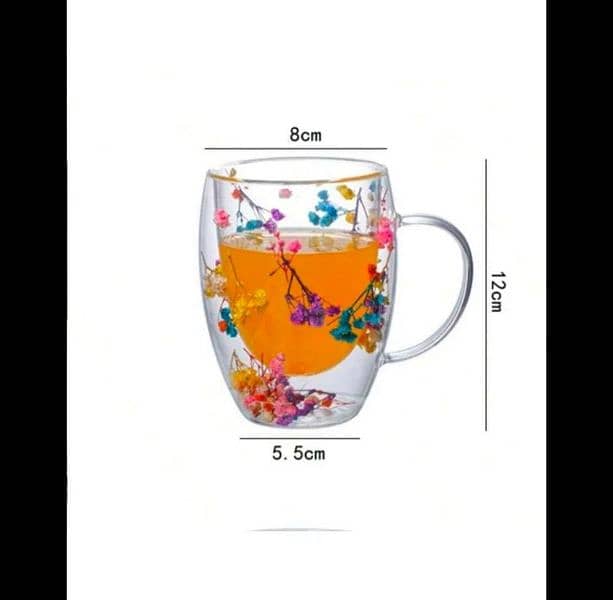 Double Glass Artificial Flowers Transparent Coffee Mug - 350ml 2