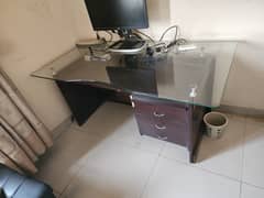 Office Executive Table with Glass Top and Sidetable