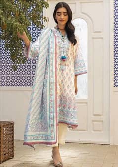 3 pcs Women's unstitched lawn printed suit