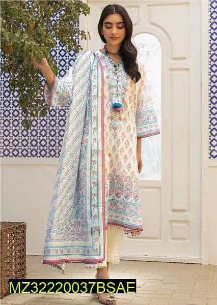 3 pcs Women's unstitched lawn printed suit 1