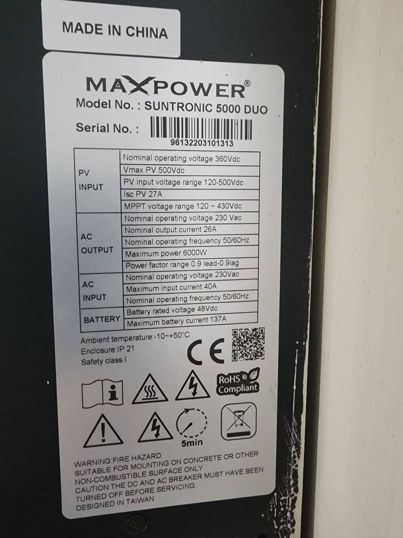 Max Power Suntronic 5000 DUO + 4 Tubular Batteries 1