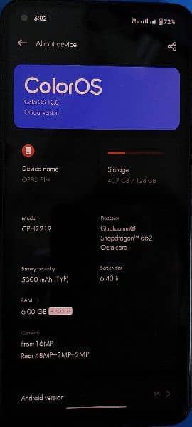 OPPO F19 6+4 RAM 128 ROM 6