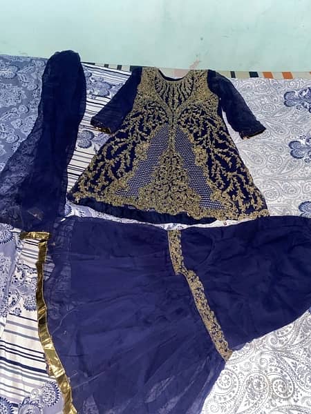 Party/Wedding Wear - 3 PCs Suit - Frock with Gharara and dupatta. 2