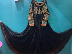 Black Embroidered Heavily Pleated Frock ( Gher ) 3 PCs