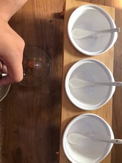 Set of three serving dish set with bamboo stand