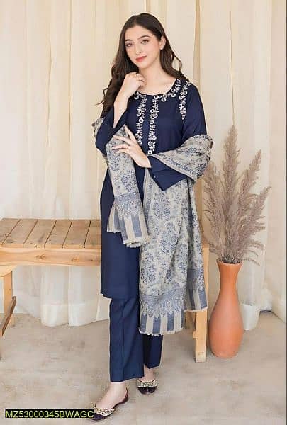 3 Pcs Women Unstitched Dhanak Embroidered Suit 1