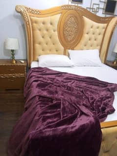 brand new golden velvet bed with beautiful wood works plus new matress