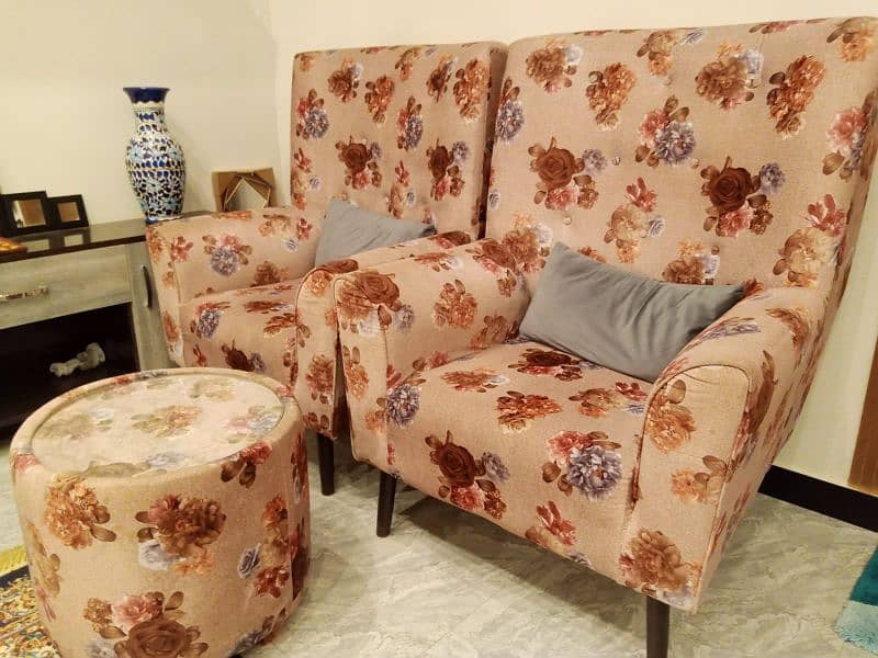 2 Seater sofa chairs with table 1