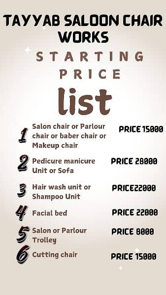 Saloon Chair/Parlour Chair/Facial Bed/Shampoo Unit/Pedicure/Trolley 18