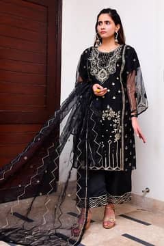 3 pcs womens stitched Embroidered suit