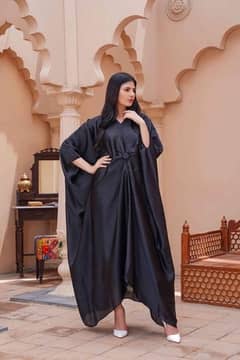 women stitched katan silk plain kaftan