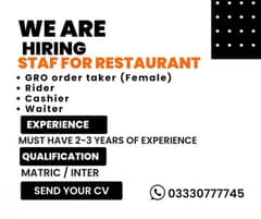 we are hiring staff for our restaurant