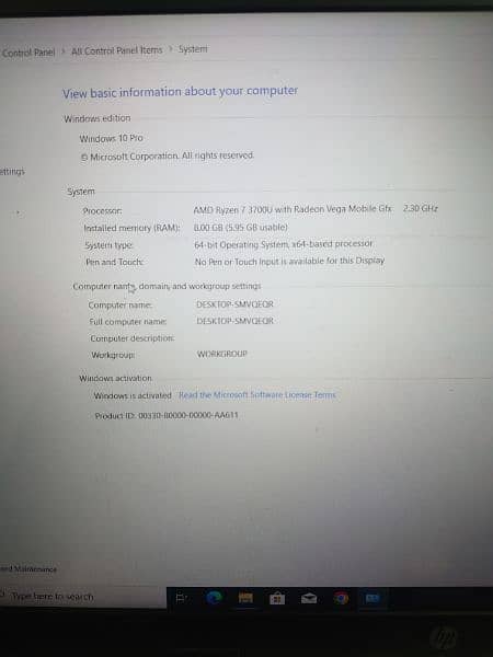 HP laptop Ryzen 7 3700U with 2 gb integrated Graphics Card 3