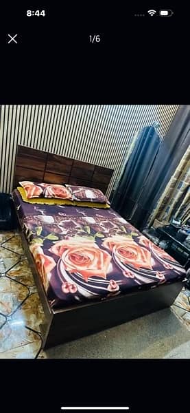 wooden bed with mattress ( little crack on left side of bed ) 3