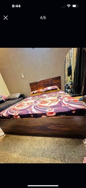 wooden bed with mattress ( little crack on left side of bed ) 4