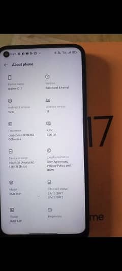 Realme C17 6/128 type c fast charging