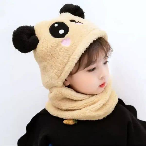 kids woolen beanie and neck warmer set. 0