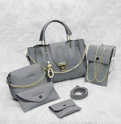 5 Pcs woman's  PU leather plain hand bag set