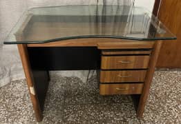 Wooden Study Table with Glass Desk