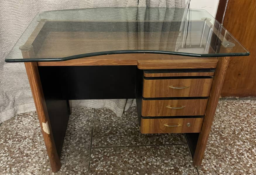 Wooden Study Table with Glass Desk 0