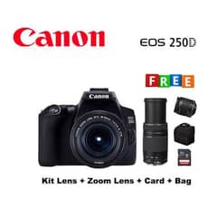 Canon EOS 250d DSLR + 18-55mm Lens + 75-300mm Lens - Black