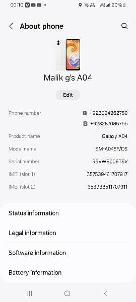 sumsung galaxy A04   4  64 ram 7