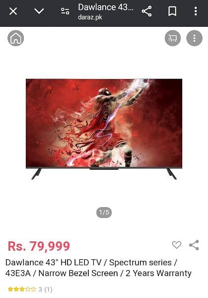 Orignal Dawlance spectrum series 43"inch 4month use Full HD 8k support 1