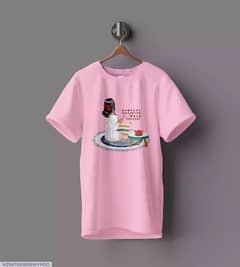 Stitched Cotton Printed Graphic T-Shirt -Western Style,pink, White