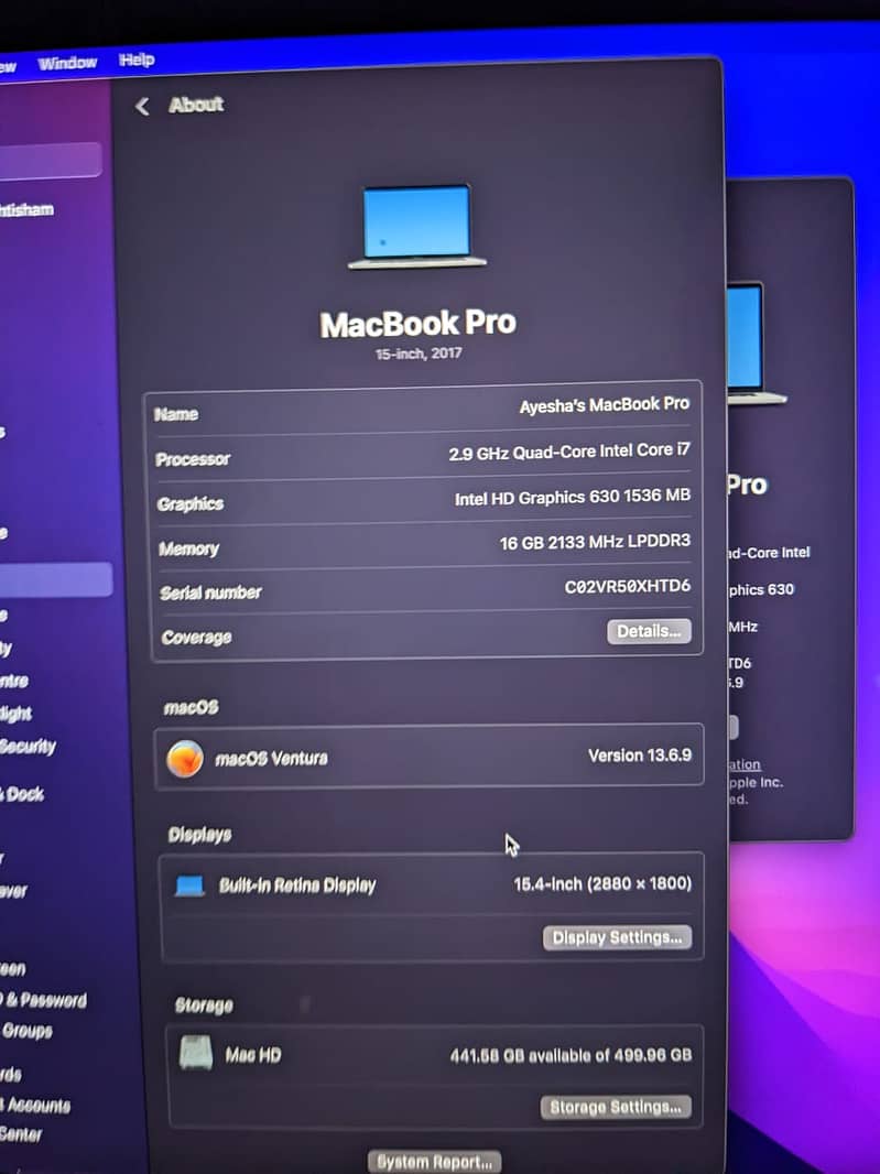 MacBook pro (2017) 15'' retina display 5