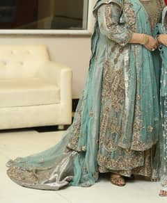 walima maxi with tail doubke shirt. colour light blue and silver