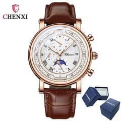 Chenxi 976 Leather Chronograph Moon Phase