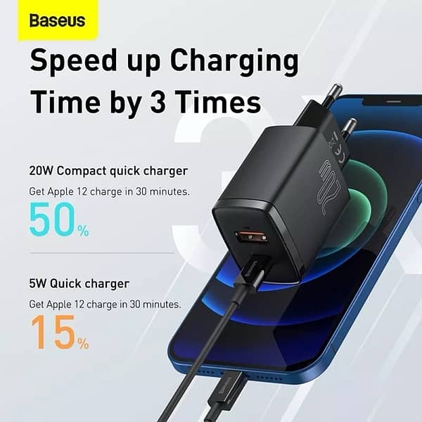 Baseus PD 20W Dual Port USB Type C Charger Apple iPhone 14 Samsung S22 2