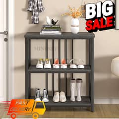 3-Tier Rectangular Console Table & Storage Shelfs,Bookshelf for Small