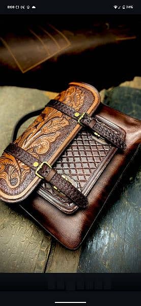 Italian Leather Carving Laptop Bag 2