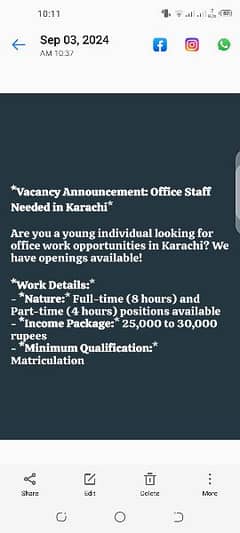 office work vacancy for karachi