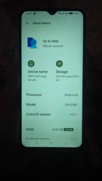 oppo A57 8gb ram 256 gb rom storage yellow orange colour 7