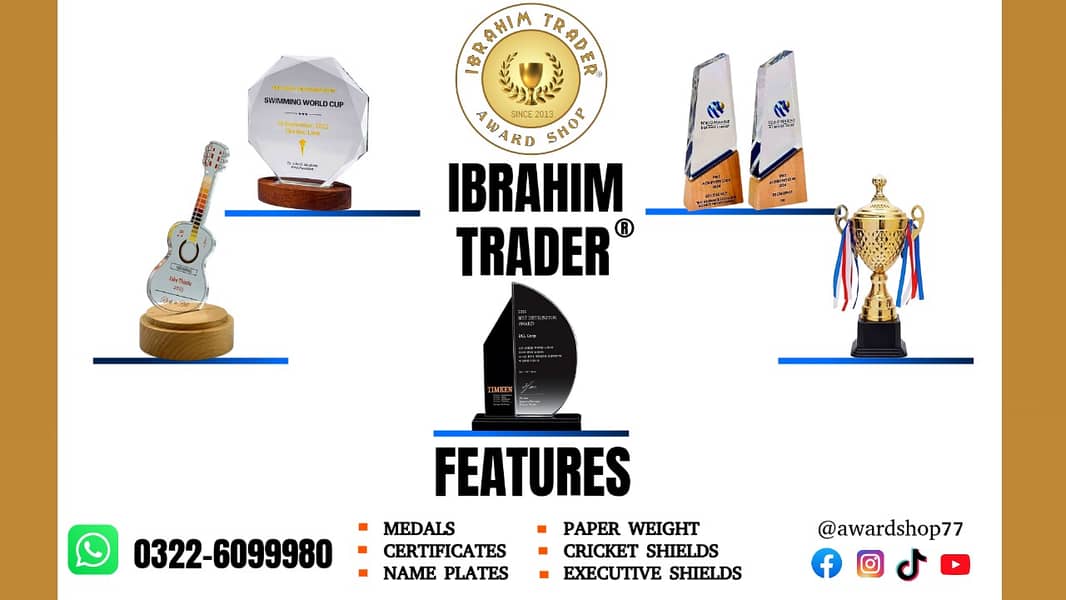 Award shield | Glass shield | Trophy | metal & wood award trophie 0