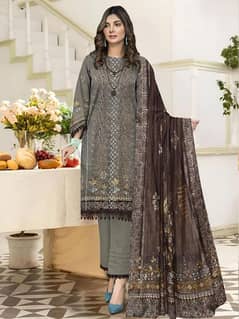 3pcs women's unstiched lawn chikankari embroidered suit