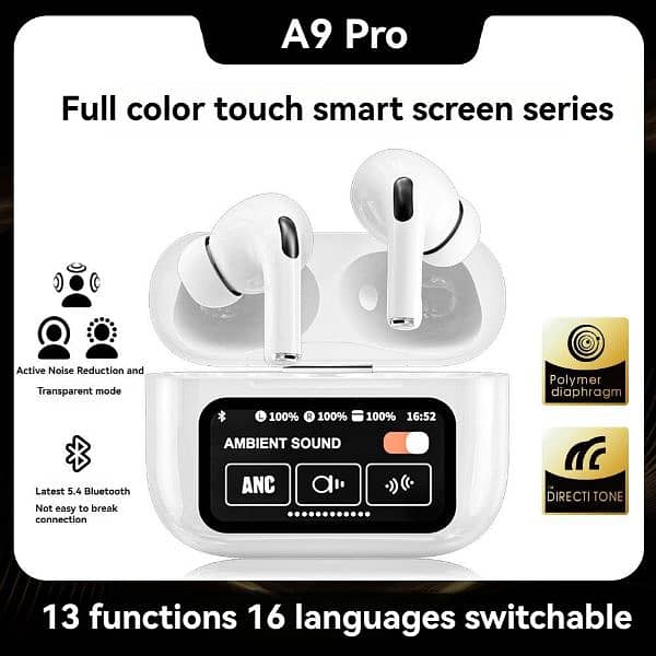 AIRPOD A9 PRO Touch screen ANC/ENC noice reduction with touch control. 1