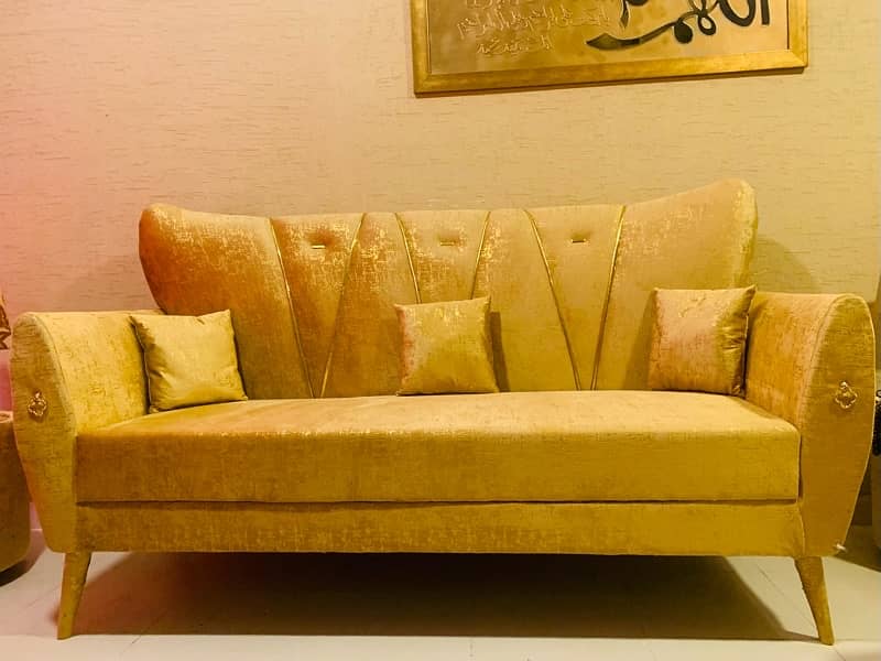 Sofa set | 5 Seater | Big sofa | golden velvet 1